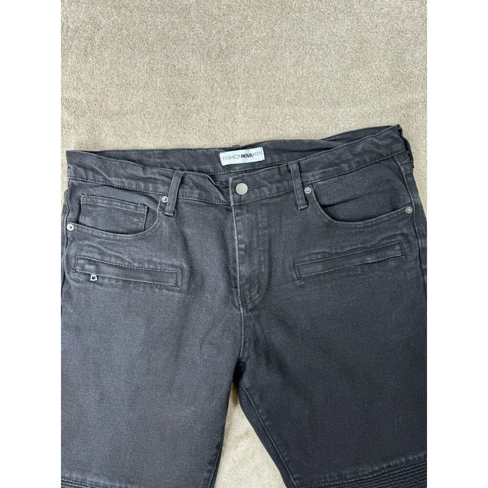 Fashion Nova Men Moto Skinny Jeans Black Stretch Biker Zip Pocket 38x30 Mens